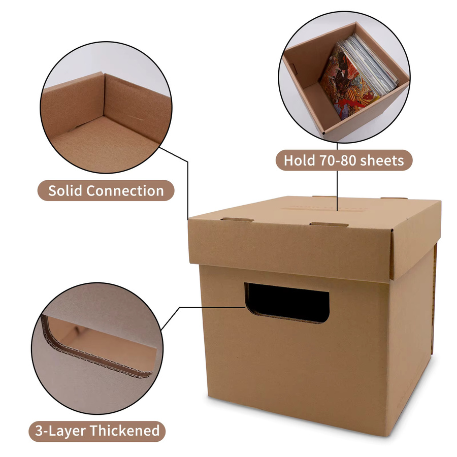 Multifunktionale Aufbewahrungsbox für CDs aus braunem Vinyl und Karton, staubdichte Organizer-Box, Breite: 17,78 cm, Höhe: 21,59 cm - Bild 3