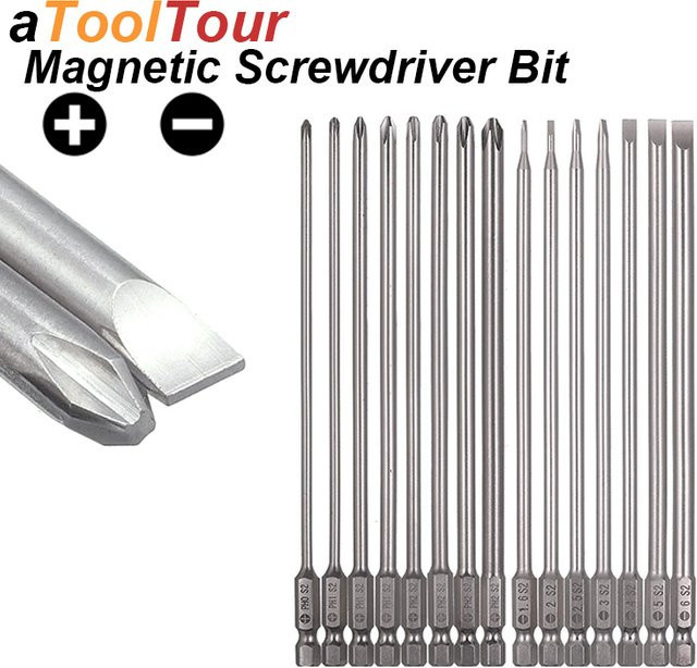 Atooltour Schraubendreher-Bit Set mit Schlitz und Kreuzschlitz, magnetischer Kopf, 1/4 Zoll Sechskantschaft, Farbe Silber - Bild 1