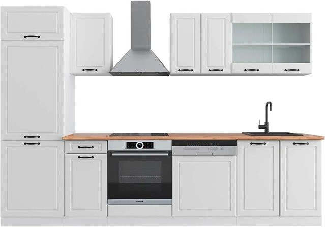Vicco R-Line Küchenzeile Landhaus Weiß-strukturiert Weiß Eiche B/H/T: 300 x 207 x 60 cm - Bild 1