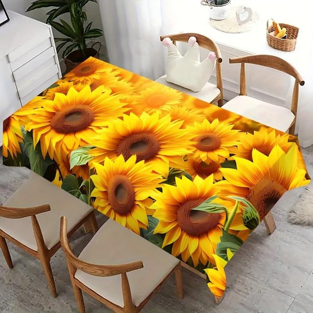 JINGYUE Pet Frühlings-Oster-Tischdecke mit Lamm- und Blumenmustern im Retro-Bauernhaus-Stil, Gelb, B/T: 152 x 260 cm - Bild 1