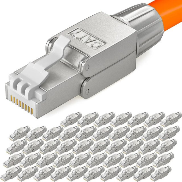 hb-digital Netzwerkstecker CAT7 RJ45 LSA STP schmal, Silber - Bild 1