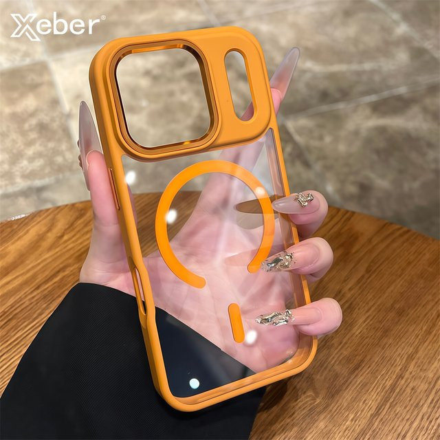 Xeber MagSafe Wireless Charge Acryl Schutzhülle für iPhone 16 15 14 13 12 Pro Max Plus mit Kameraschutz in Orange - Bild 1