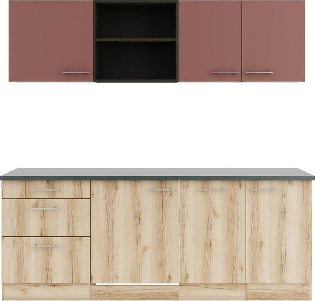 Optifit Küchenzeile KPBL2199ROE-9+ in Rostrot und Wildeiche, Breite: 210 cm - Bild 1