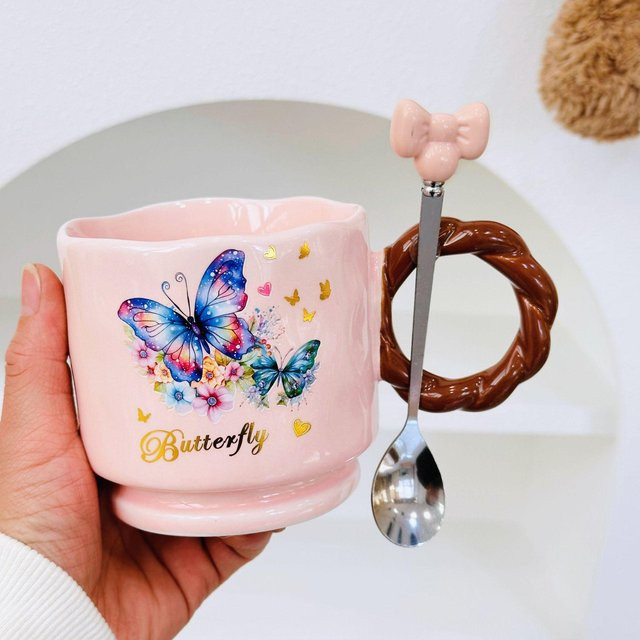Handgekniffene Keramiktasse von Yiran toy 1 mit Henkel, unregelmäßiges Design, 350 ml - Bild 1