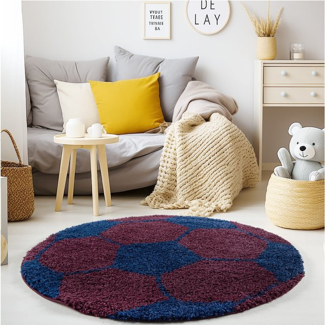 Kinderteppich Kadima Design mit Tier-Motiv, Rund, Blau und Lila, Durchmesser: 100 cm - Bild 1