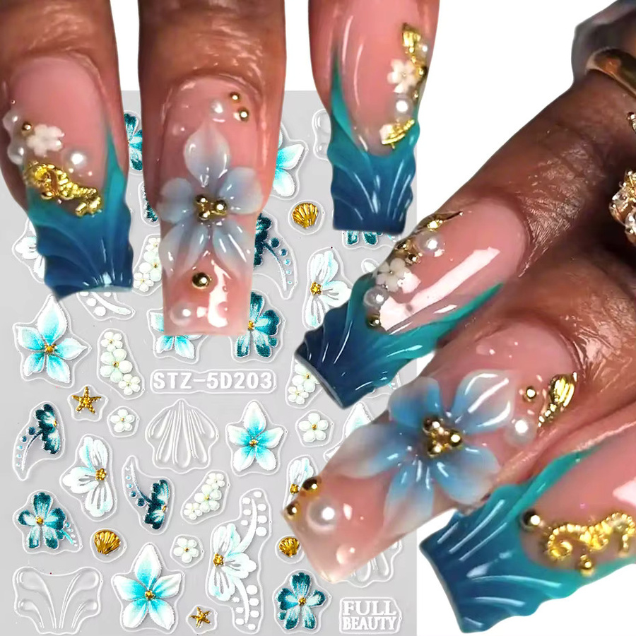 Nagelsticker Hibiskusblüten, Türkisfarben, Glänzend, Unisex - Bild 2