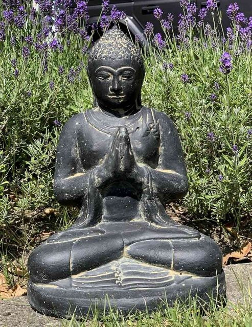 Frostsichere Buddha Figur aus Guss-Stein in javanisch-indonesischem Stil, Sitzende Garten Statue, Höhe: 30 cm - Bild 1