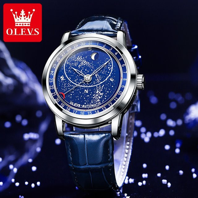 OLEVS Armbanduhr, Automatik, Lederarmband, Edelstahl, Herren - Bild 1