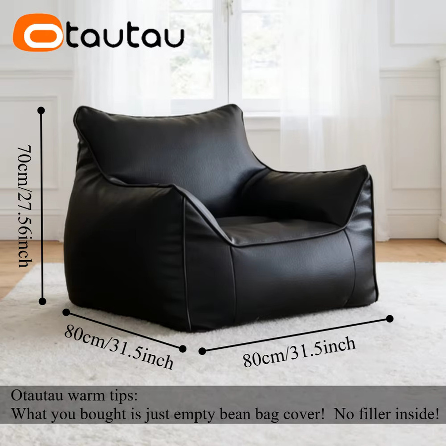 OTAUTAU Sitzsackbezug SF152 aus Kunstleder für 1-Sitzer, Grau/Schwarz, ohne Füllung - Bild 3