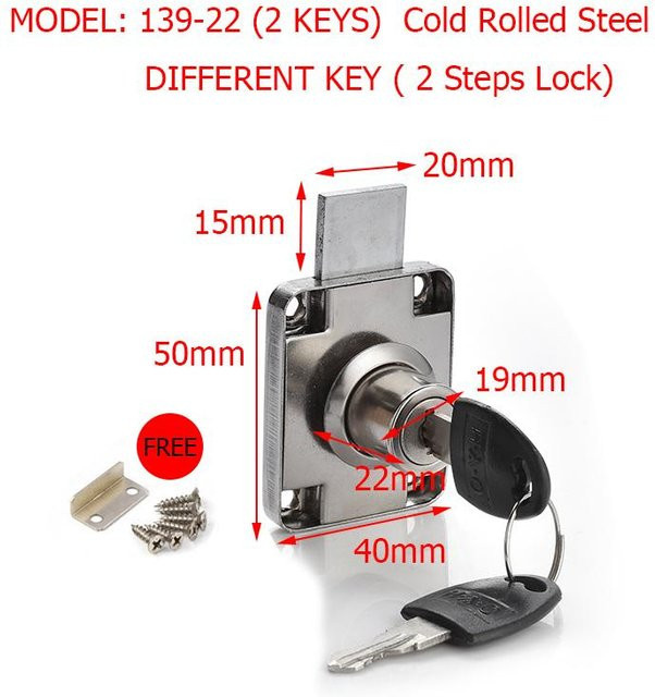 NAIERDI Nockenschloss für Schubladen und Schränke in Silber mit 2 Schlüsseln, gleichschließender Möbeltürbeschlag aus Messing - Bild 1