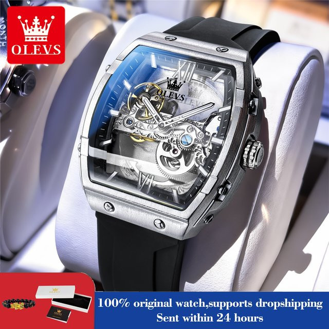 OLEVS Herrenuhr, Tonneau, Automatik, Silikonarmband, Weiß, Herren - Bild 1