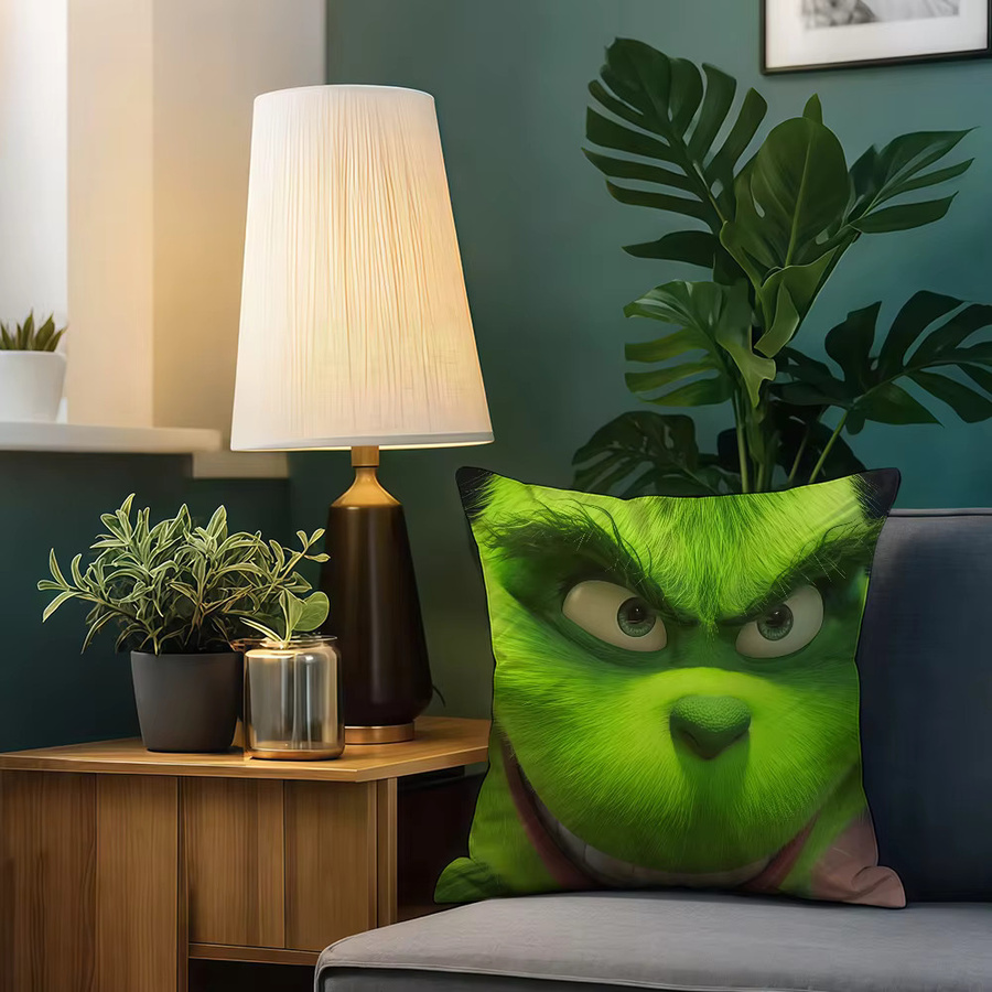 Weicher Kissenbezug mit Grinch Motiv für Sofa und Bettwäsche, quadratisch, Breite: 30 cm, Höhe: 30 cm - Bild 4