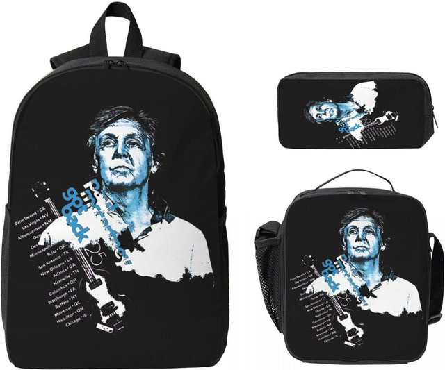 Fancy Style Studio Paul McCartney Got Back Tour 2025 Schultaschen-Set für Kinder mit Rucksack, Federmäppchen und Brotdose in Grau und Schwarz - Bild 1