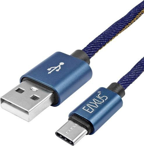 Eaxus USB-Ladekabel mit USB-A und USB-C Stecker in Blau, 1,00 m - Bild 1