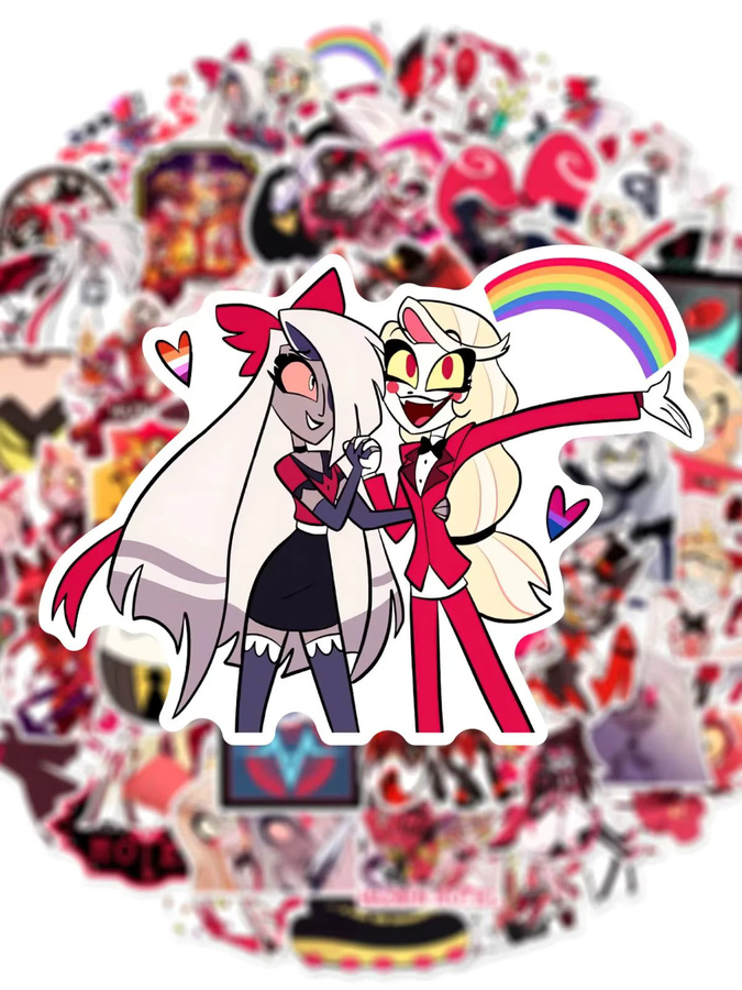 56-teiliges Anime Hazbin Hotel Sticker-Set, wasserfeste Graffiti-Aufkleber in Multicolour für Helm, Fahrrad und Notizbuch - Bild 6