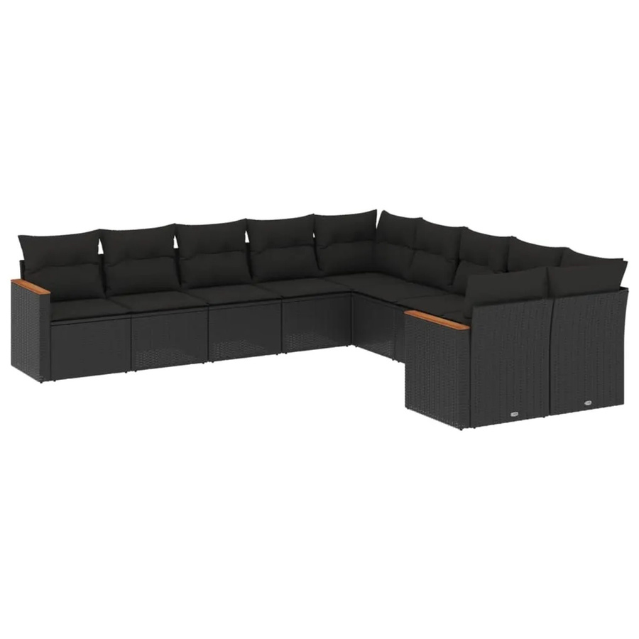 vidaXL 10-tlg. Garten-Sofagarnitur in L-Form aus schwarzem Poly-Rattan mit Sitzkissen und Stauraum - Bild 2