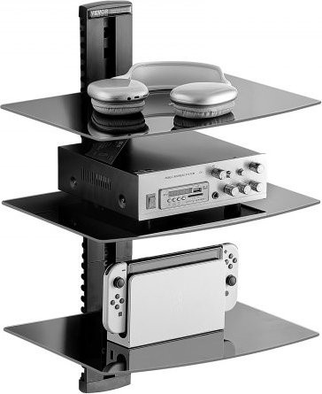 VEVOR Wandmontiertes Entertainment Center mit 3 Glas-Schweberegalen in Schwarz für TV-Zubehör und Spielekonsolen - Bild 1