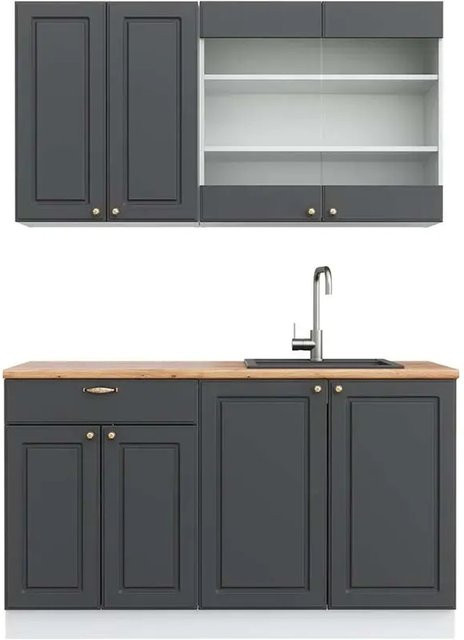 Vicco Fame-Line Singleküche modern in Anthrazit-Gold/Weiß mit Eiche-Optik, Breite: 140 cm - Bild 1