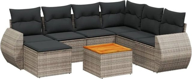 vidaXL 8-teilige Garten-Sofagarnitur in L-Form aus grauem Poly-Rattan mit Kissen und pulverbeschichtetem Stahlgestell - Bild 1