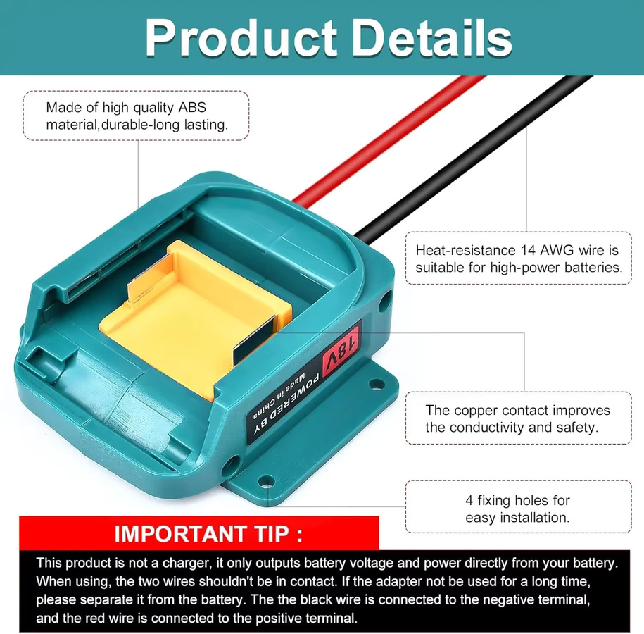 XMSJ Akku-Adapter kompatibel für Makita 18V BL1830 BL1840 Stromkonverter für DIY RC Spielzeug - Bild 4