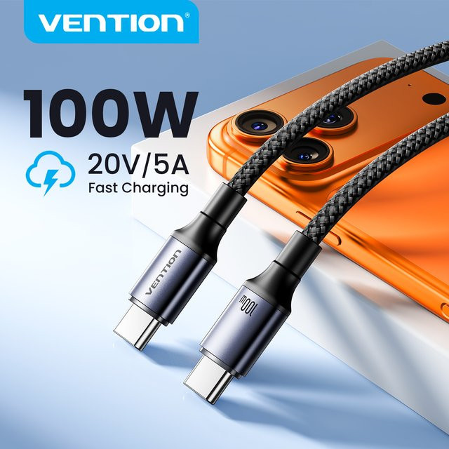 Vention USB-C auf USB-C Schnellladekabel 100W PD3.0 Datenkabel in Schwarz - Bild 1
