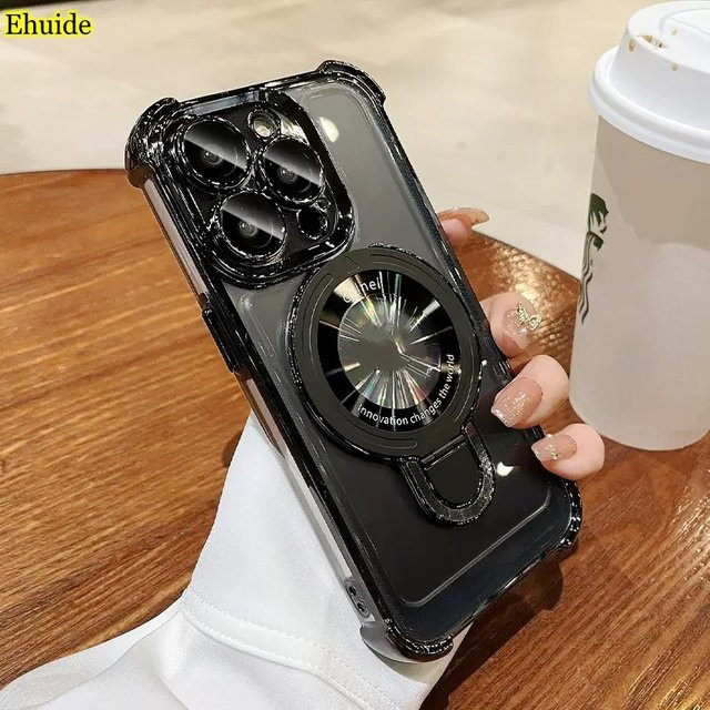 Magnetische Standhülle für Xiaomi 15T Pro 14T Redmi 15 15C Note 14 14C 13 A5 12, stoßfeste transparente Schutzhülle mit Gold-Akzenten - Bild 1