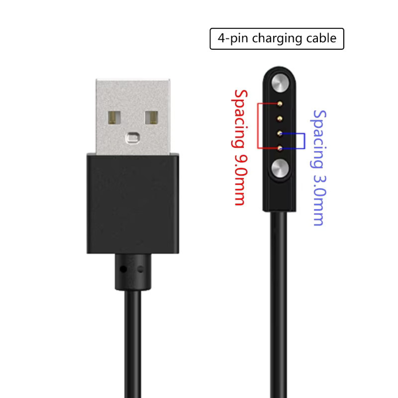 Magnetisches 4-poliges Ladekabel für Jeep P03/MT1 Smartwatch in Schwarz, 9mm Anschluss - Bild 2