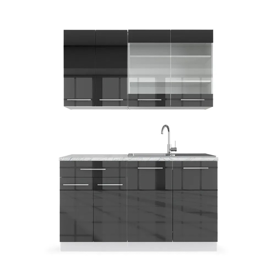 Vicco Fame-Line Küchenschrank in Anthrazit Hochglanz und Weiß mit Marmor-Optik, Breite: 140 cm - Bild 2