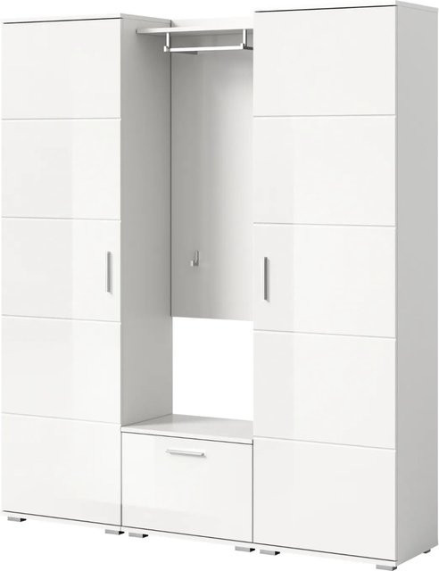 Inn.Furn Garderobe Set Grazie in Weiß Hochglanz, 4-teilig mit Schuhschrank und Sitzbank, Breite: 165 cm - Bild 1