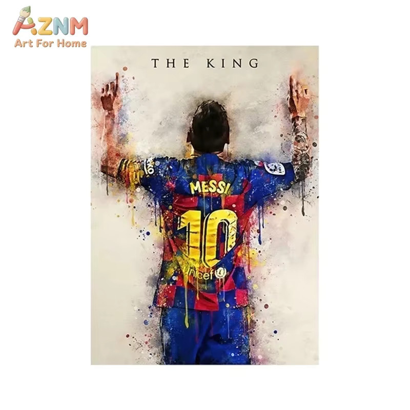 AZNM Messi The King Aquarell-Leinwand Wandkunst Fußballspieler-Druck in Mehrfarbig für deine Sport-Raumdekoration - Bild 4