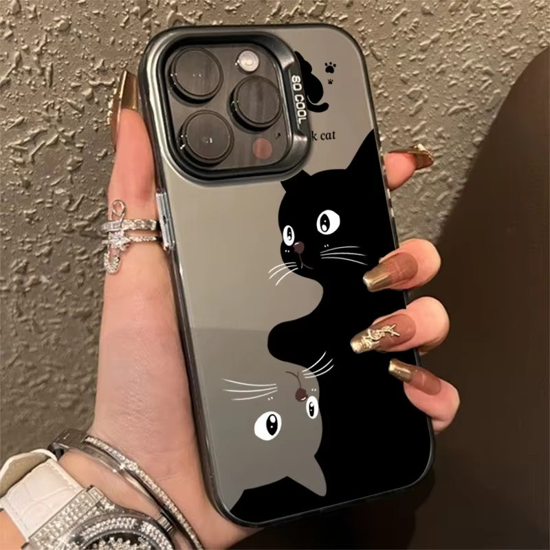 Wolkerfly Handyhülle mit Cartoon-schwarzer Katze für iPhone 11 bis iPhone 17 Pro Max, stoßfeste Schutzhülle in Schwarz - Bild 2