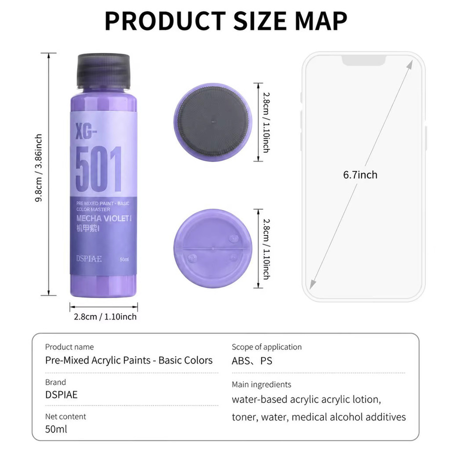 DSPIAE XG Serie Wasserbasierte Basisfarbe Master Sprühfarbe für Modellbausätze, Multicolour, 50 ml - Bild 2