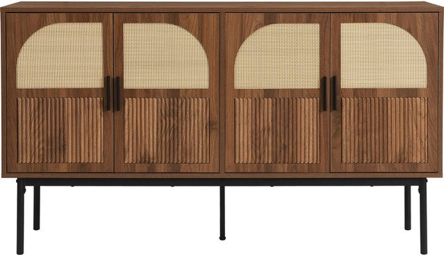 Modernes Sideboard von GL Store mit Rattan und Metall im Industrial Design, 4-türig, Braun, B/T/H: 140 x 40 x 80 cm - Bild 1