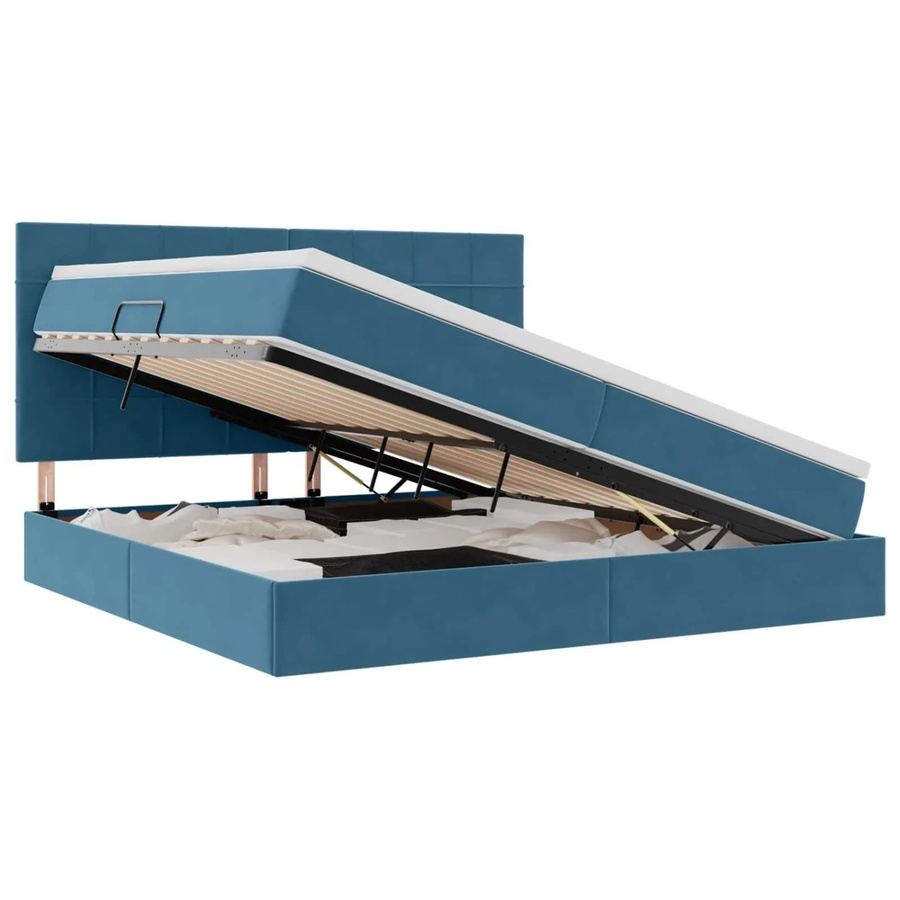 vidaXL Bett mit Stauraum und LED in Dunkelblau aus Samt, B/T/H: 200 x 200 x 128 cm - Bild 2