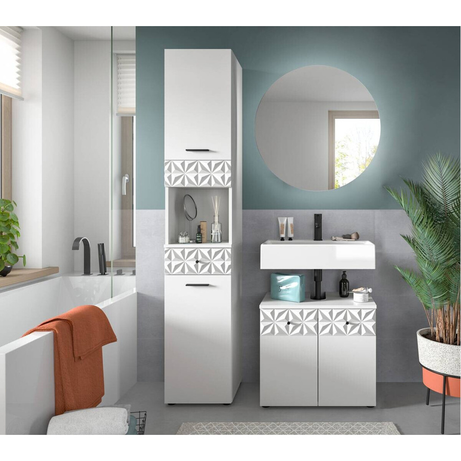 3-tlg. Badkombination Prisma von xonox.home in Weiß, modernes Badezimmer-Set mit Hochschrank, B/H/T: 110 x 187 x 37 cm - Bild 3
