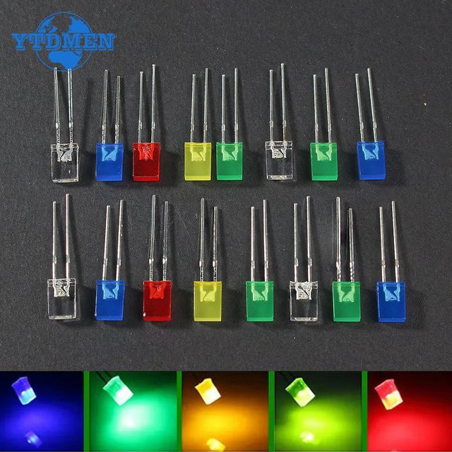 YTDMEN LED Diode Kit mit 100 Stück in 5 Farben Rot, Gelb, Grün, Blau und Weiß, B/H/T: 7 x 5 x 2 mm - Bild 1