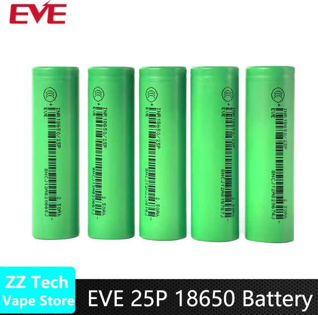 EVE 25P INR 18650 Hochleistungs-Lithium-Ionen-Batteriezelle mit 2500 mAh und 3,6 V in Grün - Bild 1