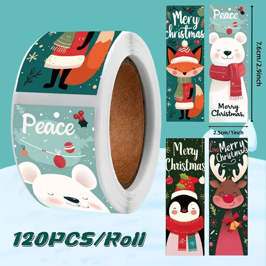 120 Stück Weihnachtsaufkleberrolle mit Weihnachtsmann und Eisbär in Mehrfarbig zum Verpacken aus Papier - Bild 1