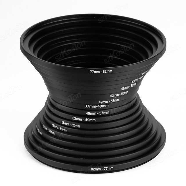 SZKOSTON Kameraobjektivfilter Step Up & Down Ringadapter Set aus Metall, 18 Stück, Schwarz, für DSLR-Kameras, 37-82 mm und 82-37 mm - Bild 1