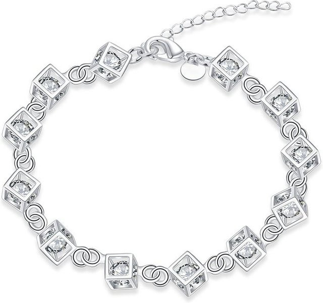 Armband Damen, Silber, weißer Stein, Schachbrettarmband - Bild 1