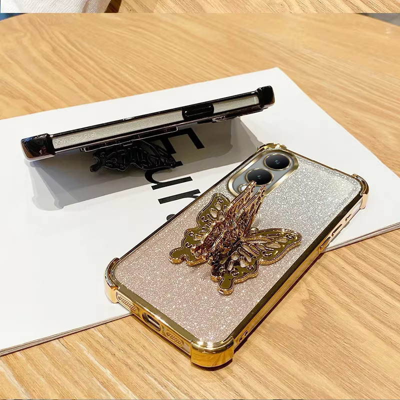 Stoßfeste Vivo Handyhülle mit Glitzer-Schmetterling-Design in Schwarz aus TPU - Bild 1