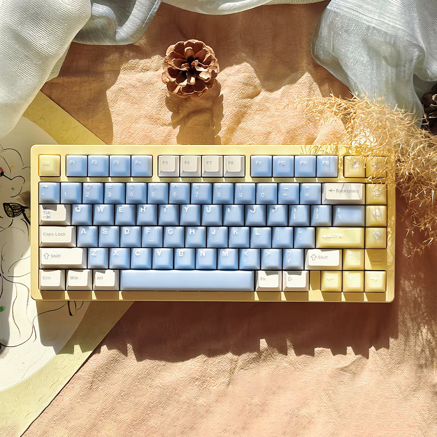 BINYEAE Tastenkappen Set für mechanische Tastaturen mit Alice-Layout, 164 Tasten, Blau, PBT-PC, Double Shot, Cherry-Profil, durchscheinend - Bild 6