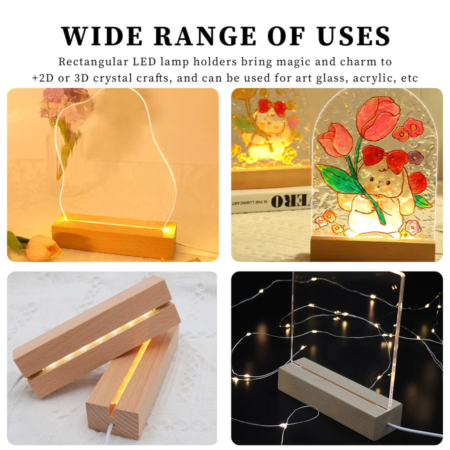 APWIKOGER LED-Licht Display Basis aus Holz, Rechteckige Nachtlampe Halterung mit warmweißem Licht - Bild 4