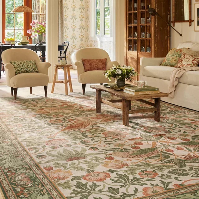 Waschbarer Teppich von facaishu mit floralem Retro-Blumenmuster für Wohnzimmer und Schlafzimmer, mehrfarbig - Bild 1