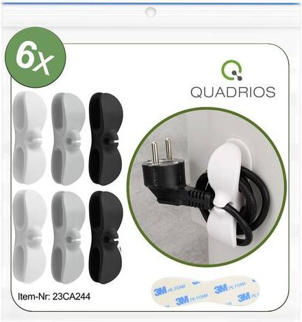 3M Quadrios 23CA244 Kabelhalter selbstklebend, 6er Set, Schwarz, Grau, Weiß - Bild 1