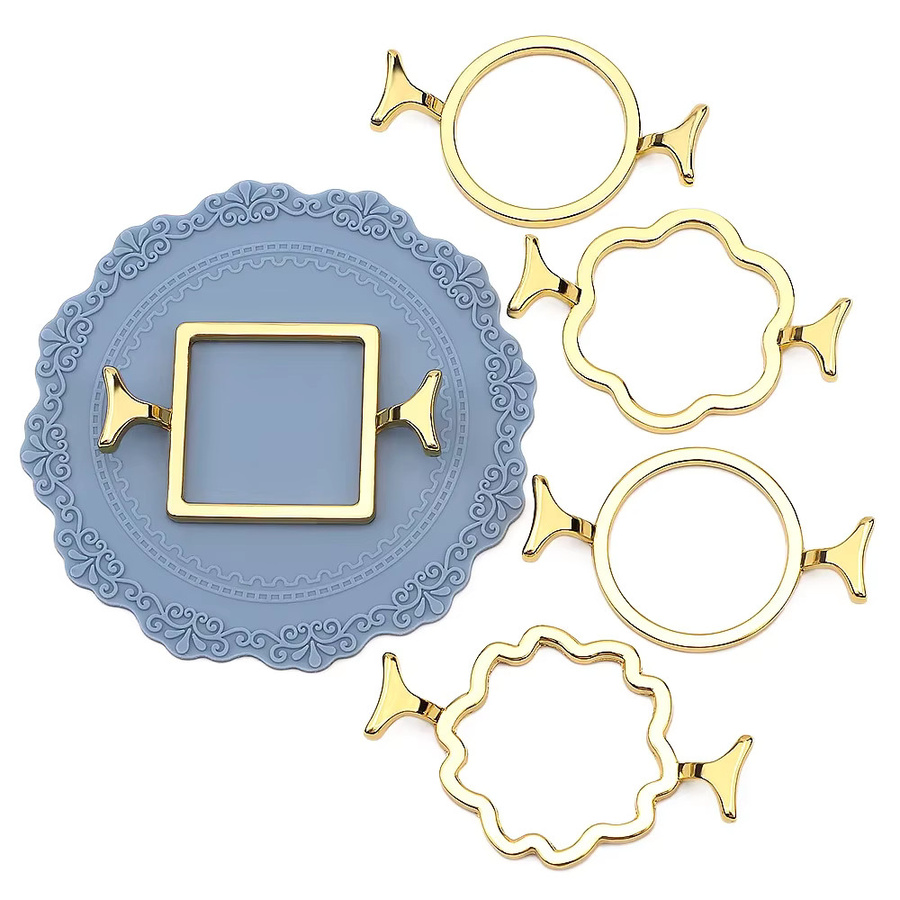 Wachssiegelformen Set aus Metall in Gold mit Silikonmatte für 2,5 cm Stempel zur DIY-Gestaltung von Hochzeitseinladungen und Geschenkkarten, 5 Stück - Bild 1