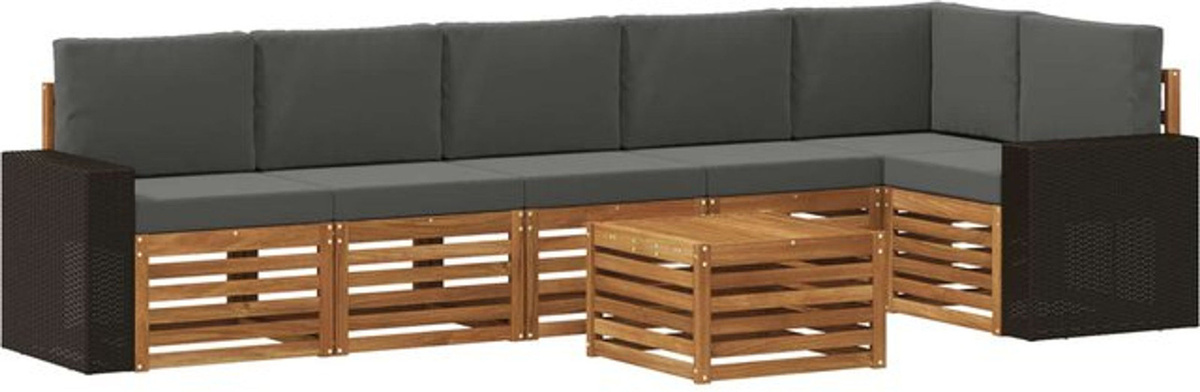 Modernes Ecksofa Set 7-teilig aus Massivholz Akazie in Natur und Anthrazit von vidaXL - Bild 1