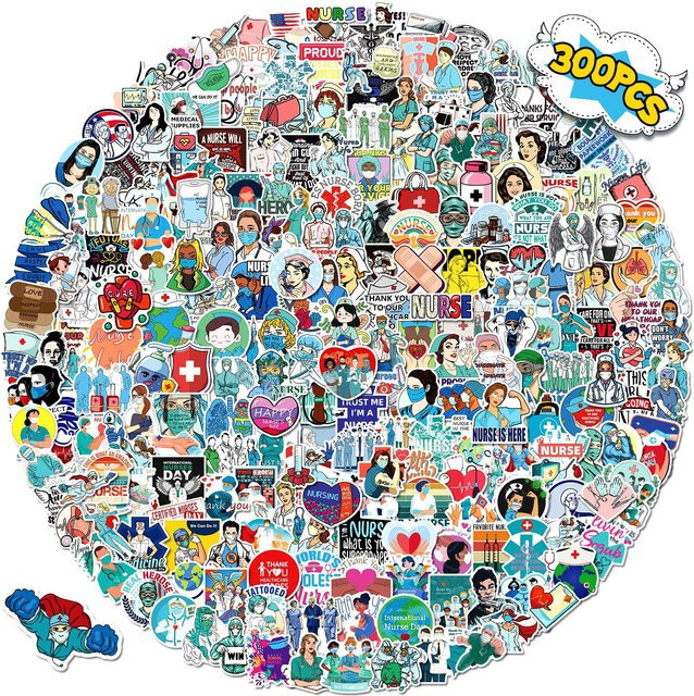 300 Stück Krankenschwester-Aufkleber in Multicolour, wasserfeste medizinische Sticker für DIY, Scrapbooking, Laptop und Dekoration - Bild 1