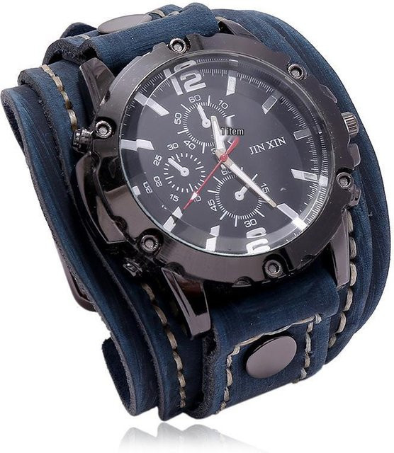 Herrenuhr, Quarz, Lederarmband, Blau, Vintage - Bild 1