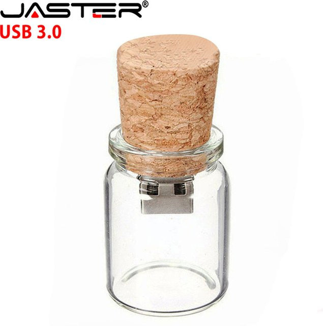 JASTER Glas-Drift-Flasche USB 3.0 Flash-Laufwerk mit Korken, transparenter Pendrive - Bild 1